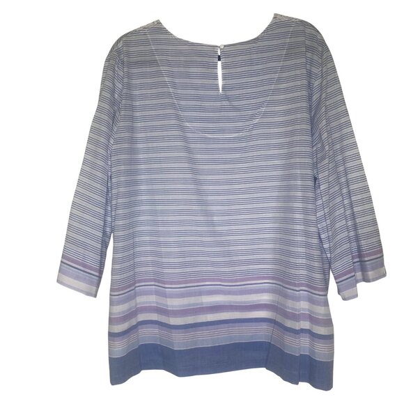 Alfred Dunner Ann Arbor Top Womens Size XL Blue Striped Tunic Lace 3/4 Sleeves L - Picture 3 of 8